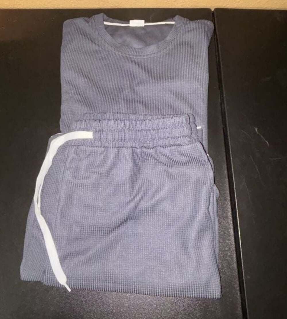 Mens Gray Waffle Knit Short Sleeve T-Shirt And Shorts Matching Set